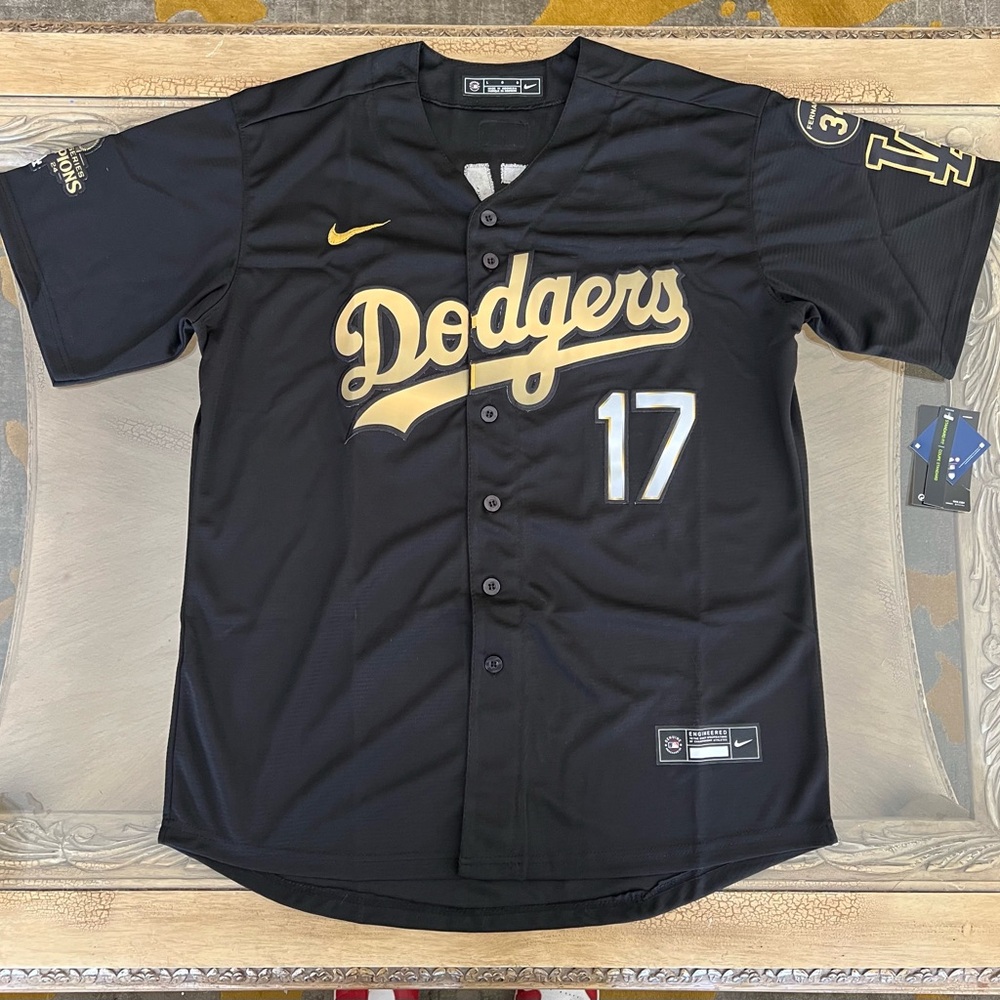 Ohtani Jersey Mens Large Black Gold World Series Fernando Patch LA Dodgers NEW